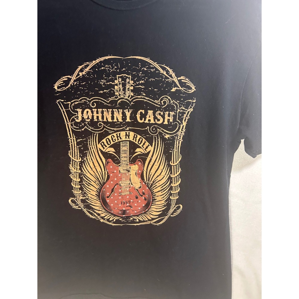 Johnny Cash Rock N Roll Guitar Graphic T-Shirt Mens Large Black Gildan Softstyle